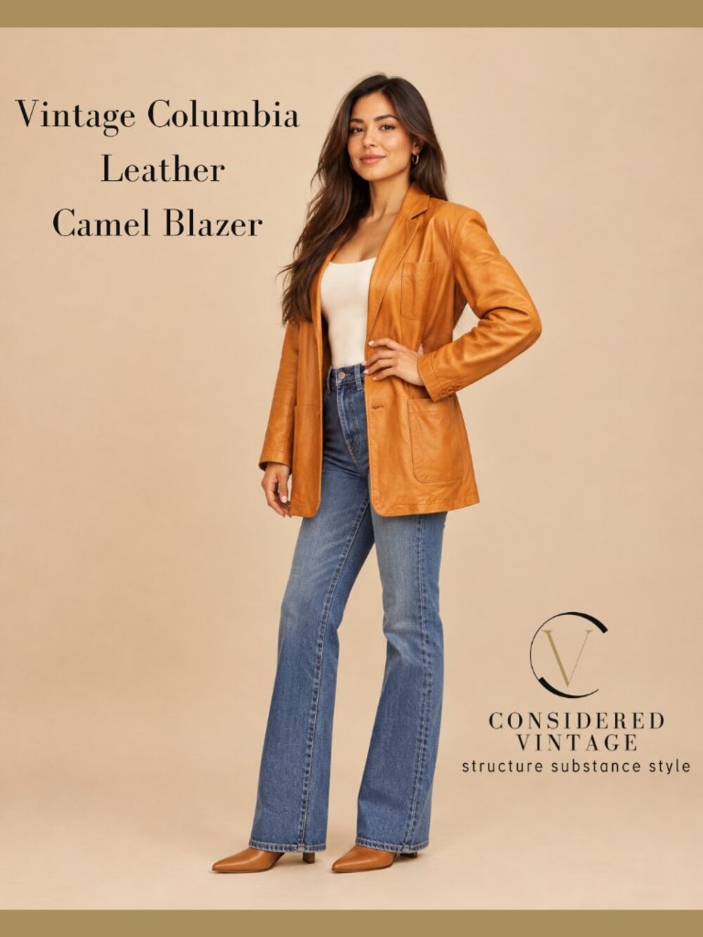 Vintage camel genuine Leather Blazer Jacket - Columbia Sportswear